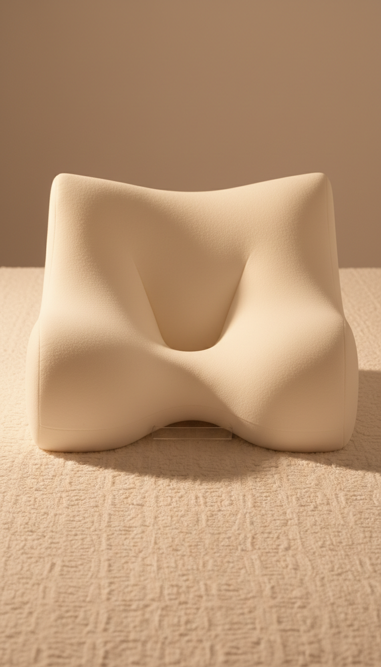 Beige Form Memoria Kissen mit Kopfmulde auf optimale Konform